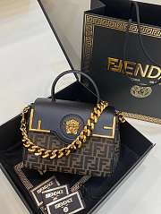 Fend1 Fendace La Medusa Medium Handbag Gold Baroque Print  8.6H 9.9W 5.9D - 1