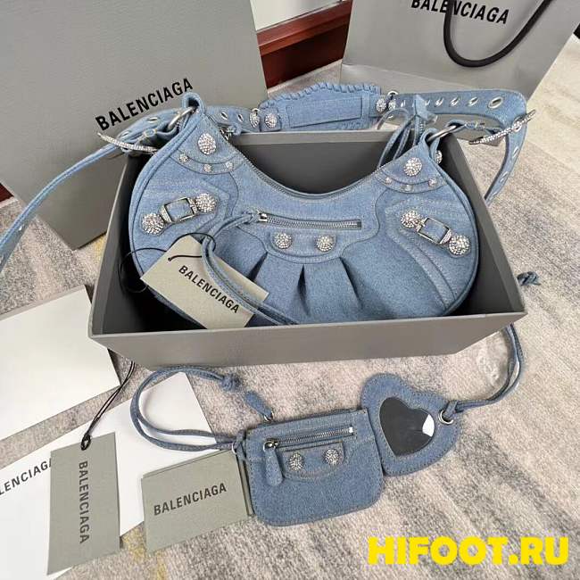 Ba1enc1aga Blue Le Cagole Denim Shoulder bag 33CM - 1