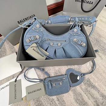 Ba1enc1aga Blue Le Cagole Denim Shoulder bag 33CM