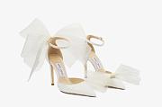 J1mmy Ch00 Averly 100 Latte Pumps with Asymmetric Grosgrain Mesh Fascinator Bows - 1