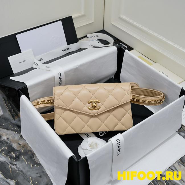 CHANEL Quilted Bum Bag belt bag Beige Lambskin Leather 18*3.5*12CM  - 1