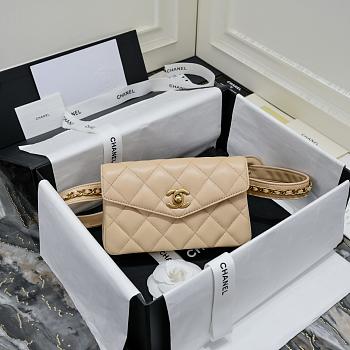 CHANEL Quilted Bum Bag belt bag Beige Lambskin Leather 18*3.5*12CM 