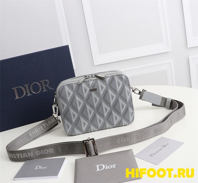 Dior Zipped Pouch with Strap Gray Coated Cotton Canvas with CD Diamond Print 17*12.5*6CM - 1