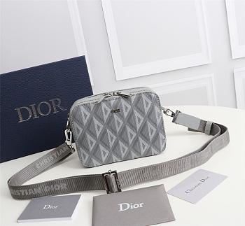 Dior Zipped Pouch with Strap Gray Coated Cotton Canvas with CD Diamond Print 17*12.5*6CM