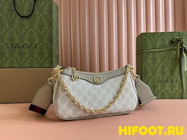 Gucci OPHIDIA SMALL SHOULDER BAG Beige and white GG  25*15.5*6CM  - 1