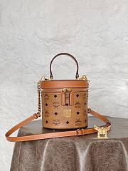 MCM Visetos Small Cylinder Crossbody Bag Cognac 16x14x16cm - 3