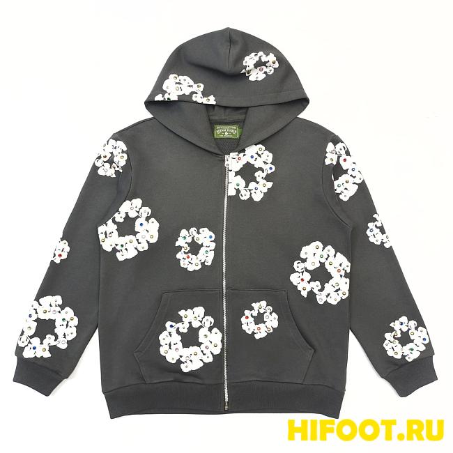Denim Tears Rhinestone Wreath Zip Hoodie  Grey 2024020701 - 1
