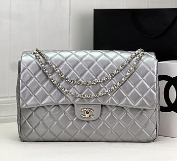 Chanel Silver Lambskin Classic Travel Flap bag 40CM 