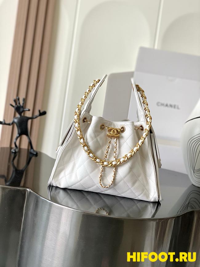 Chanel 25 Small Handbag Grained Calfskin & Gold-Tone Metal White 30cm - 1