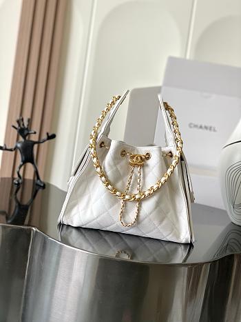 Chanel 25 Small Handbag Grained Calfskin & Gold-Tone Metal White 30cm