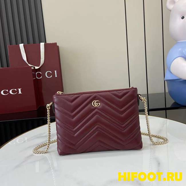 Gucci GG Marmont pochette with chain wine red  21x15x3.5cm - 1