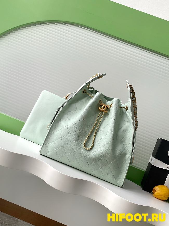 Chanel 25 Medium Handbag Grained Calfskin & Gold-Tone Metal light green hobo 40x30x15cm - 1