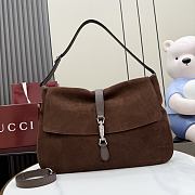 Gucci Jackie Flap large crossbody bag in dark brown soft suede 43CM  - 1