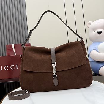 Gucci Jackie Flap large crossbody bag in dark brown soft suede 43CM 