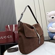 Gucci Jackie Flap large crossbody bag in dark brown soft suede 43CM  - 6