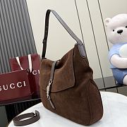 Gucci Jackie Flap large crossbody bag in dark brown soft suede 43CM  - 2
