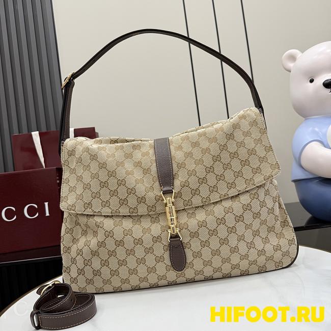 Gucci Jackie Flap large crossbody bag in sand and brown GG canvas 43CM - 1