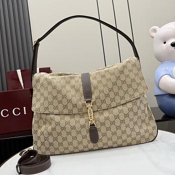 Gucci Jackie Flap large crossbody bag in sand and brown GG canvas 43CM