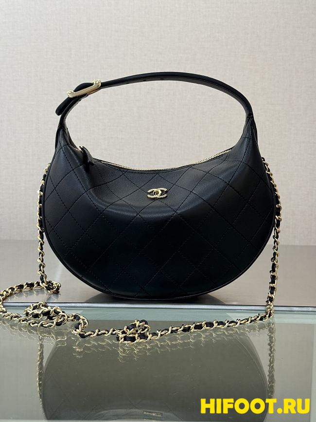 Chanel Top Handle Soft Hobo with Chain Black Lambskin 24×16×7cm - 1