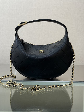 Chanel Top Handle Soft Hobo with Chain Black Lambskin 24×16×7cm